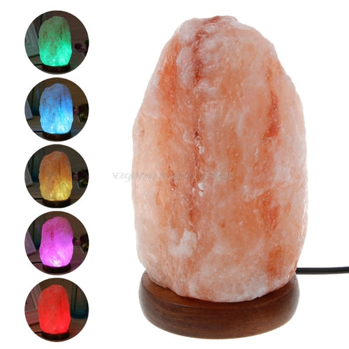 Hand Carved Himalayan Rock Salt Lamp Night Light - USB With Wooden Base