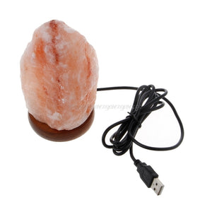 Hand Carved Himalayan Rock Salt Lamp Night Light - USB With Wooden Base