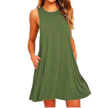 Load image into Gallery viewer, Ladies Sleeveless Summer Casual Cotton Solid Colour Dress With Pocket