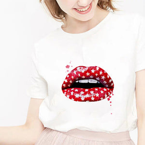 Ladies Love Of Lipstick Printed T-shirt