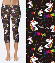 Load image into Gallery viewer, Ladies Cartoon Unicorn Dreams Printed Capri Leggings