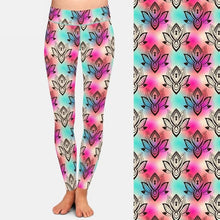 Cargar imagen en el visor de la galería, Ladies Hand Drawn Lotus Printed Leggings