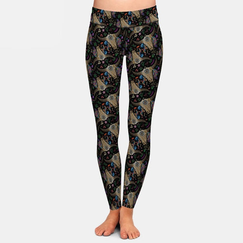 Ladies 3D Tribal Horn Printed Brushed Leggings