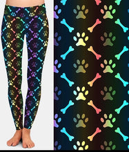 Load image into Gallery viewer, Ladies Super Soft Printed Paw Footprints &amp; Bones Design Leggings