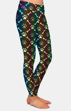 Cargar imagen en el visor de la galería, Ladies Super Soft Printed Paw Footprints &amp; Bones Design Leggings