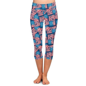 Ladies 3D American Flags & Designs Printed Capri Leggings