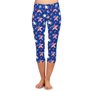 Ladies 3D American Flags & Designs Printed Capri Leggings