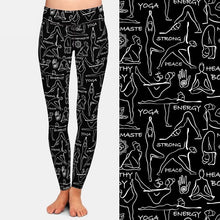 Cargar imagen en el visor de la galería, Ladies Black/White Yoga Printed Leggings