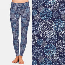 Load image into Gallery viewer, Ladies Blue/White Fireworks Printed Leggings