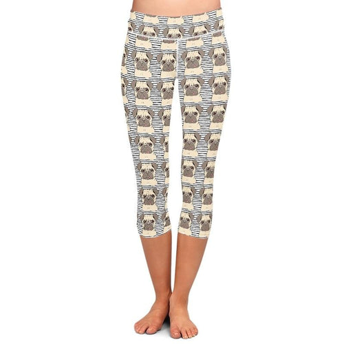 Ladies Cute 3D Bulldogs Printed Capri Leggings