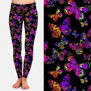 Ladies 3D Purple/Orange Butterfly Printed Leggings
