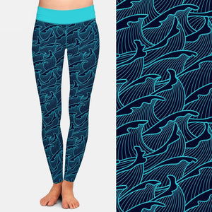 Ladies Sea Wave Digital Printed Leggings