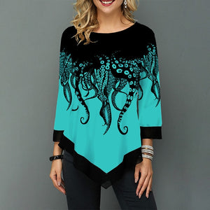 Womens Printed O-Neck Tunic Blouses