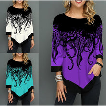 Cargar imagen en el visor de la galería, Womens Printed O-Neck Tunic Blouses