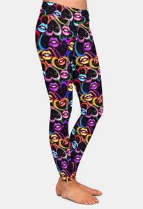 Ladies Sexy Coloured Lips Printed Leggings