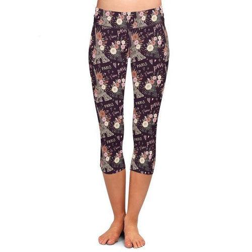 Ladies Brushed Paris Printed Capri Leggings