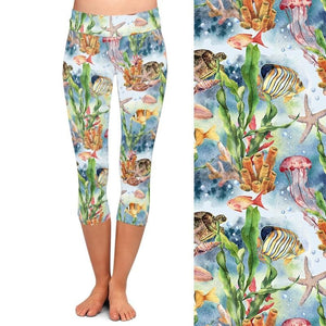 Ladies Summer 3D Under The Sea Printed Capri Leggings