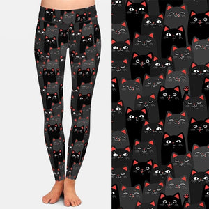 Ladies 3D Black & Grey Cats Digital Printed Leggings
