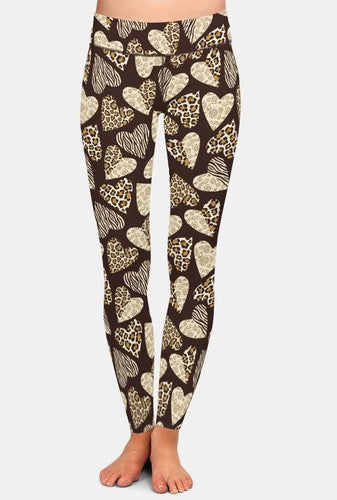 Ladies Leopard Hearts Printed Leggings