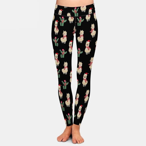 Ladies Christmas Alpaca & Cactus Printed Leggings