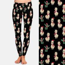 Laden Sie das Bild in den Galerie-Viewer, Ladies Christmas Alpaca &amp; Cactus Printed Leggings