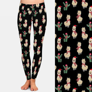 Ladies Christmas Alpaca & Cactus Printed Leggings