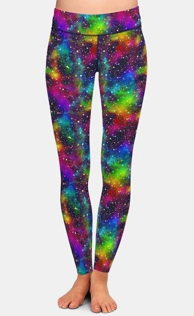 Ladies Colourful Rainbow Universe Printed Leggings