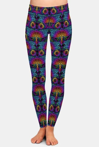 Ladies Mandala Elements Of Paisley And Dragonfly Printed Leggings