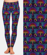 Load image into Gallery viewer, Ladies Mandala Elements Of Paisley And Dragonfly Printed Leggings
