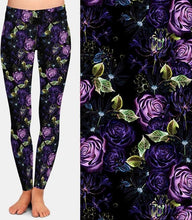Laden Sie das Bild in den Galerie-Viewer, Ladies Beautiful Purple Rose Printed Leggings