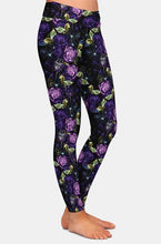 Cargar imagen en el visor de la galería, Ladies Beautiful Purple Rose Printed Leggings