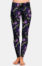 Load image into Gallery viewer, Ladies Beautiful Purple Rose Printed Leggings