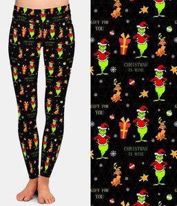 Ladies Grinch - Christmas Is Mine Fashion Brushed Leggings