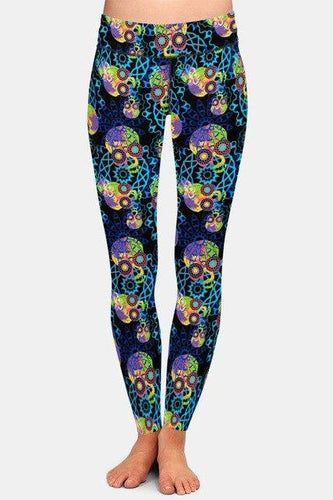 Ladies Rainbow 3D Skulls and Mandala Printed Leggings