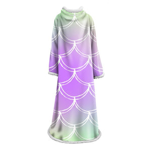 Mermaid Scales 1 Piece Blanket With Sleeves - Sherpa Fleece Microfiber Warm