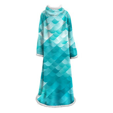 Cargar imagen en el visor de la galería, Mermaid Scales 1 Piece Blanket With Sleeves - Sherpa Fleece Microfiber Warm