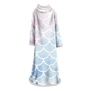Mermaid Scales 1 Piece Blanket With Sleeves - Sherpa Fleece Microfiber Warm