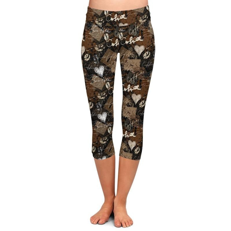 Ladies Coffee & Hearts Printed Capri Leggings