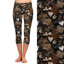 Laden Sie das Bild in den Galerie-Viewer, Ladies Coffee &amp; Hearts Printed Capri Leggings