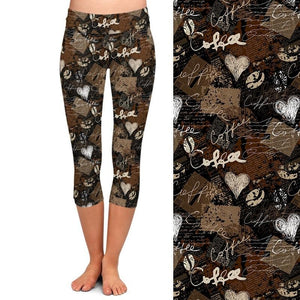 Ladies Coffee & Hearts Printed Capri Leggings