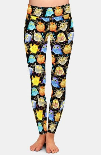 Ladies Gorgeous Colourful Owls Printed Leggings