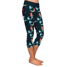 Load image into Gallery viewer, Ladies Cartoon Mermaids Printed Capri Leggings