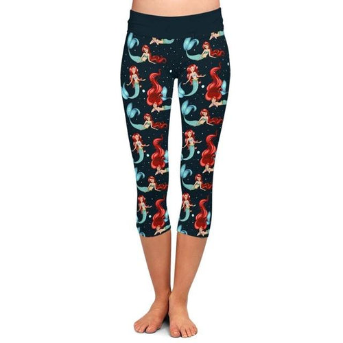 Ladies Cartoon Mermaids Printed Capri Leggings