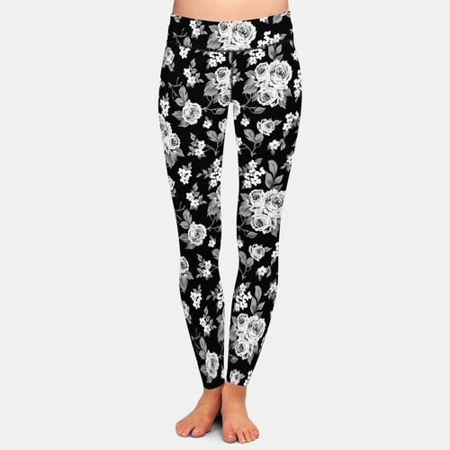 Ladies Gorgeous White Roses Printed Leggings