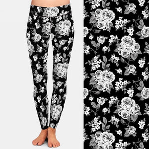 Ladies Gorgeous White Roses Printed Leggings