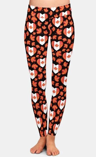 Ladies Hearted Maple Leaf Printed Leggings