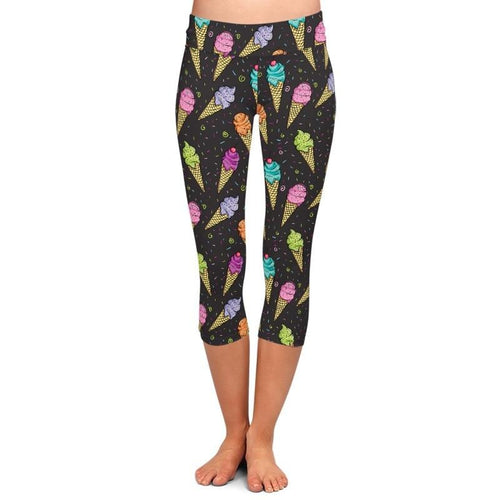 Ladies Yummy Colourful Icecream Cones Printed Capri Leggings