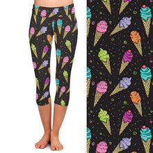 Laden Sie das Bild in den Galerie-Viewer, Ladies Yummy Colourful Icecream Cones Printed Capri Leggings