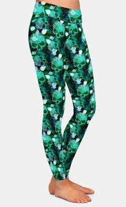 Womens Green Scaled Skulls Printed Leggings