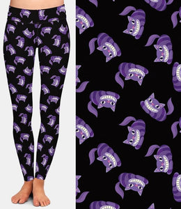 Ladies Purple Cartoon Cats Printed Leggings